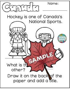 Canada Day Read and Write and More - hockey sample