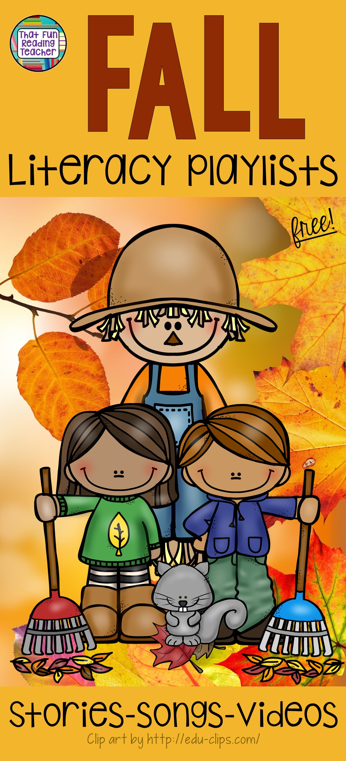 Free Fall Literacy playlists - stories, songs, poems, videos about Autumn, Halloween, Thanksgiving & Remembrance / Veterans Day on That Fun Reading Teacher.com