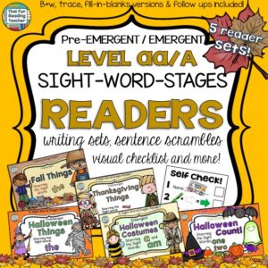 Autumn, Thanksgiving and Halloween PreEmergent / Emergent sight-word readers, sentence puzzles and more! $