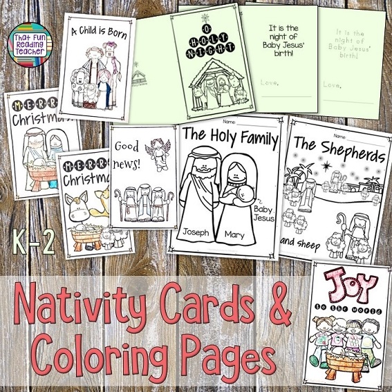Nativity no-prep cards and coloring sheets for K-2 $ #teaching #nativity #writing #tpt #kindergarten #primary #christmas
