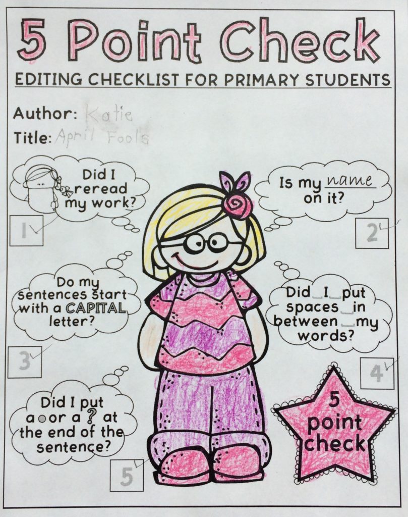 Example of That Fun Reading Teacher's free editing checklist (girl)