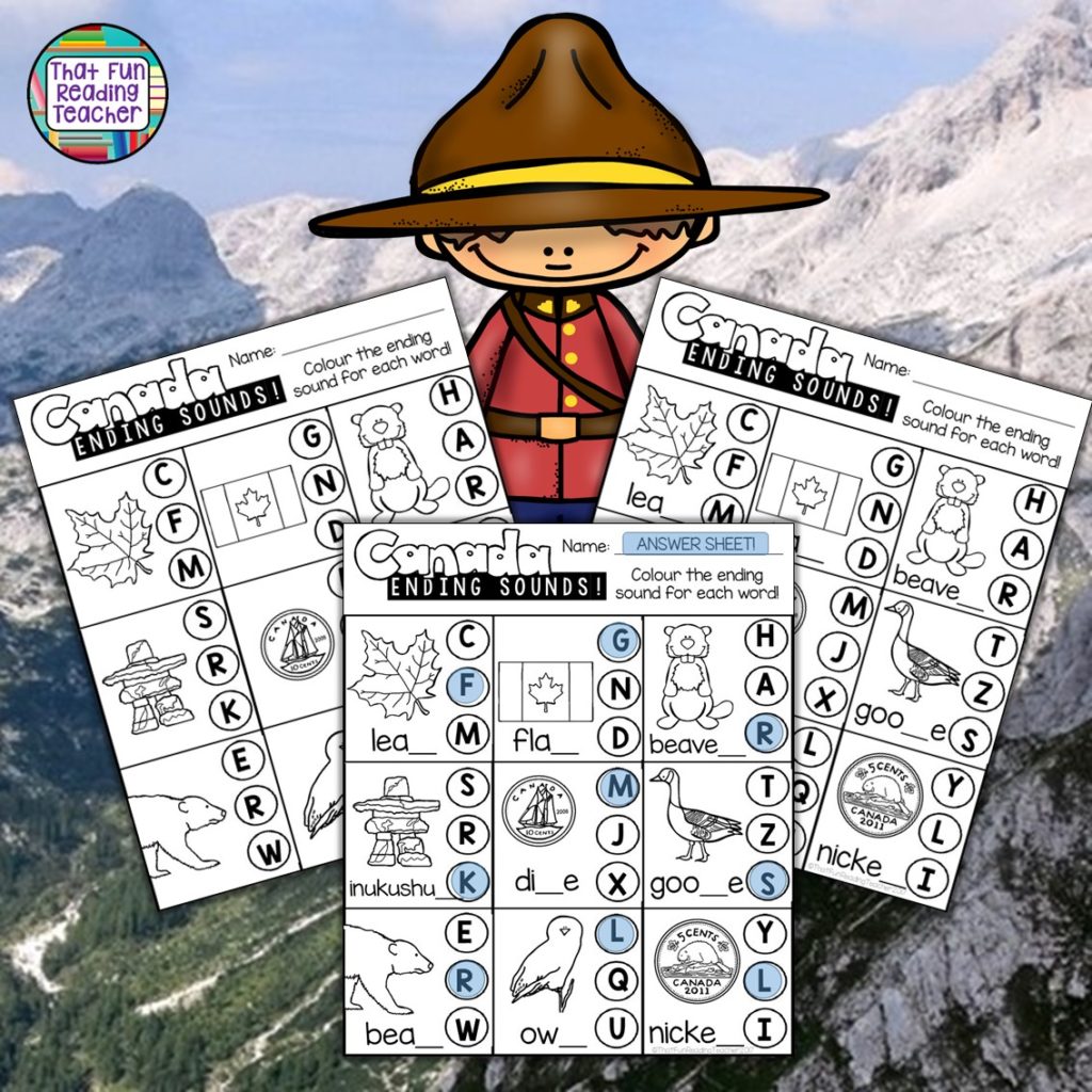 Canada ending sounds activity from CANADA! Read and Write and More!