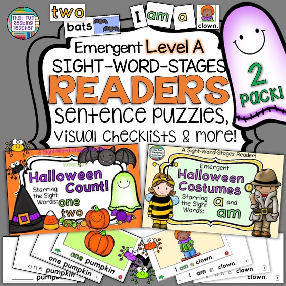 Halloween Level A Sight-Word Readers, Sentence puzzles and writing activities 2 pk