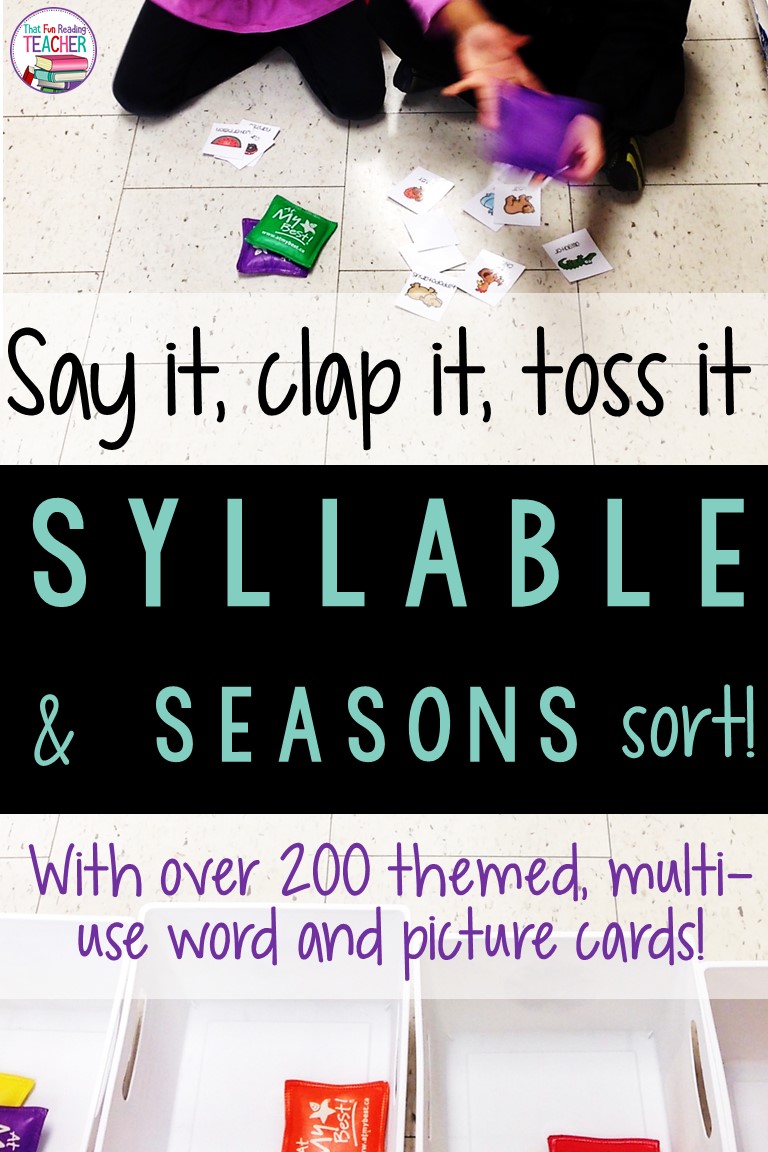 Do your students know how to break words down into syllables? Here are some fun game and activities for sorting syllables, seasons and more using materials you may already have! Link to free follow up! #teaching #education #syllables #earlyliteracy #iteachtoo #iteach1st #kindergarten