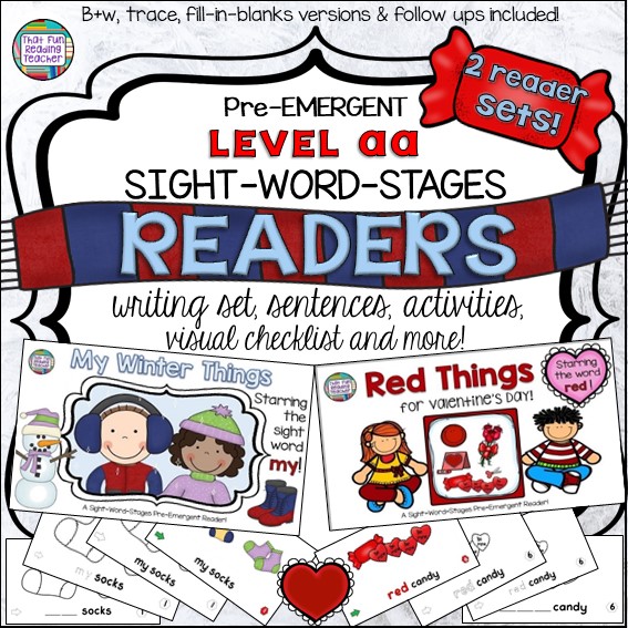 Winter and Valentine PreEmergent Readers and Activities $ #kindergarten #winter #valentinesday #earlyliteracy #earlylearning #sightwords