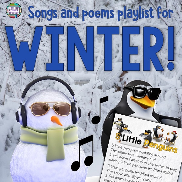 Fun and free playlist of videos and podcasts for WINTER on ThatFunReadingTeacher.com
