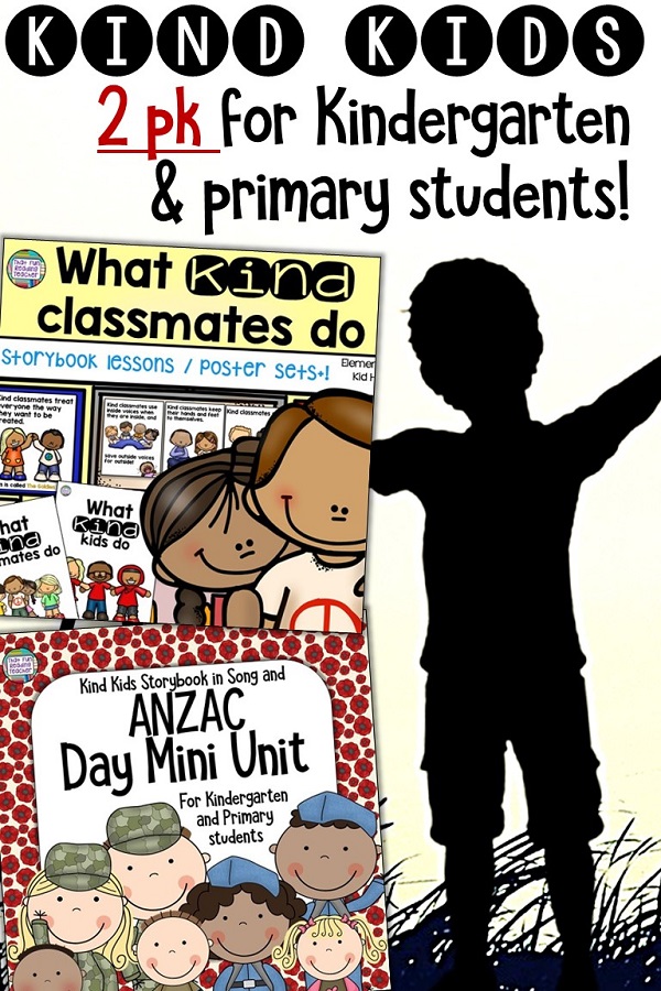 Kindness and ANZAC Day resources for kindergarten and primary students, making connections between sacrifices of the past and how kids can make a difference today through kindness. #anzacday #kindness #tpt #teaching #earlylearning $