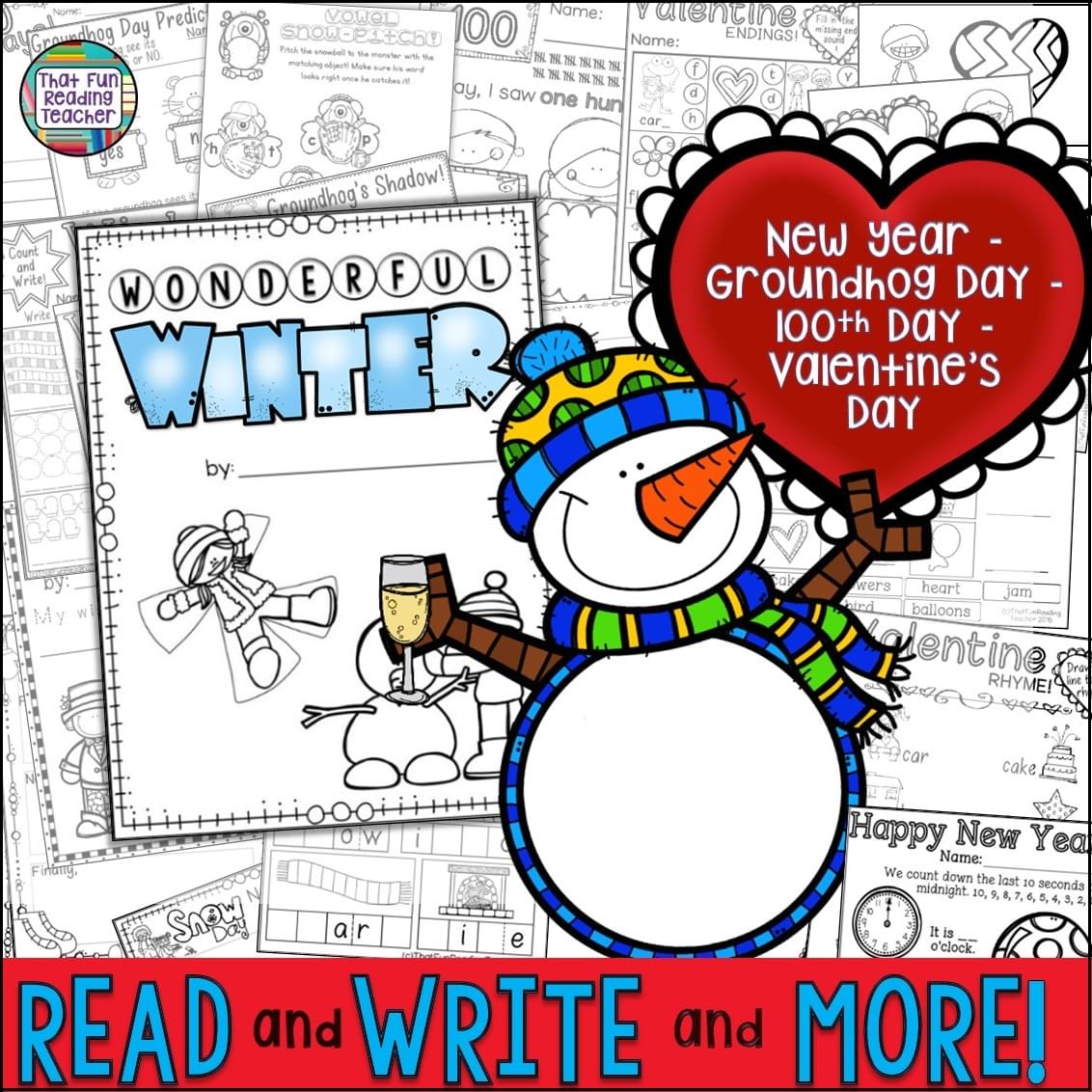Winter Read and Write and More K-2 Activities (including New Year, Groundhog Day, Valentine's Day, 100th Day of School)! $
