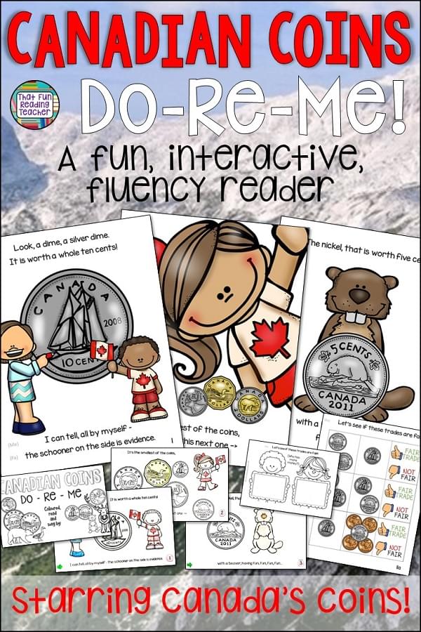 Song for learning Canadian coins! Teach Canadian coin names and values to the tune of Do-Re-Me! Click for more info on this fun, interactive color Canadian Coins song / picture book with student-size line art versions and make it memorable! #canadiancoins #teaching #tpt #math #ontario #mneumonics